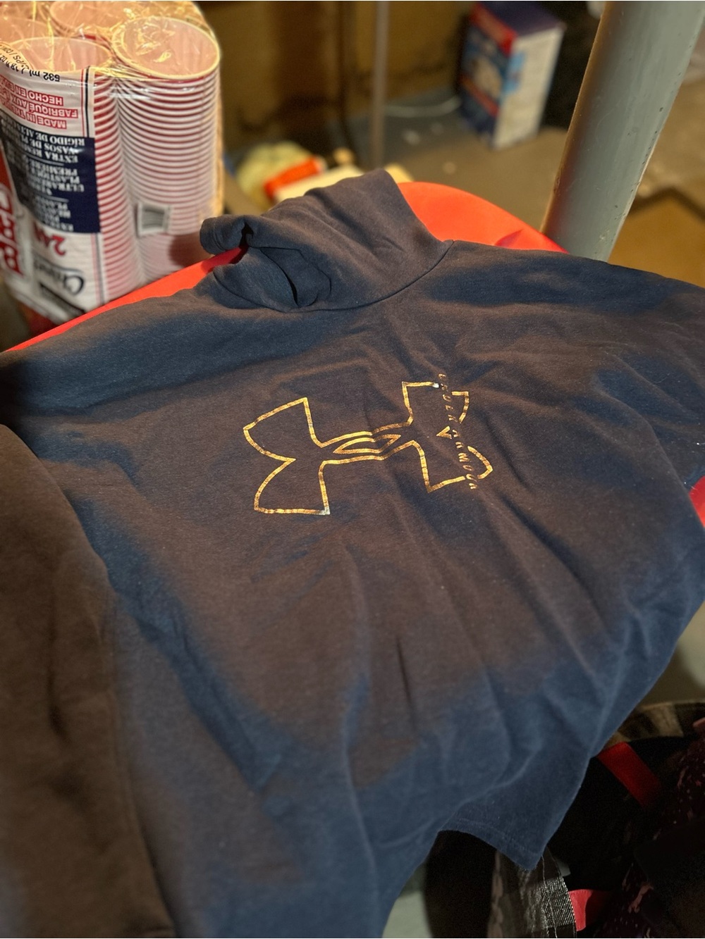 Under Armour Navy Cropped Pullover Hoodie with Silver Logo